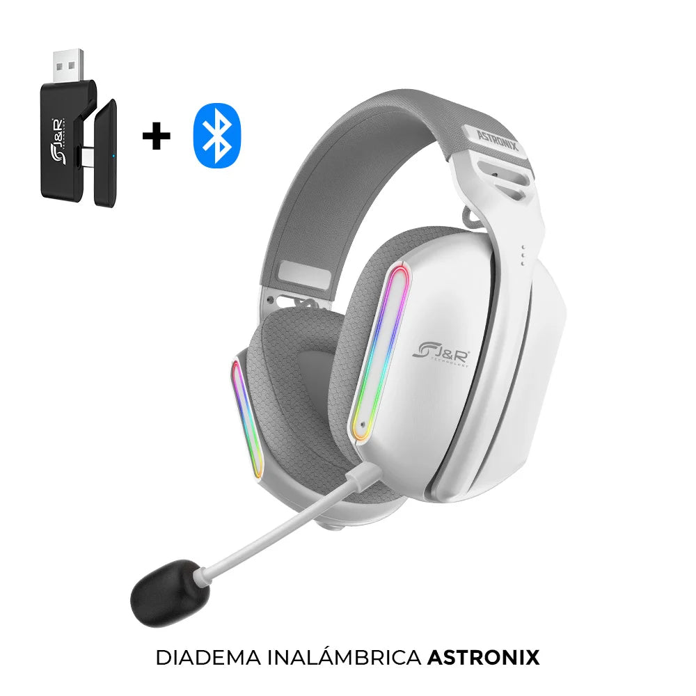Diadema Gamer Jyr Astronix Inalámbrica Blanca Rgb Pc Xbox Ps